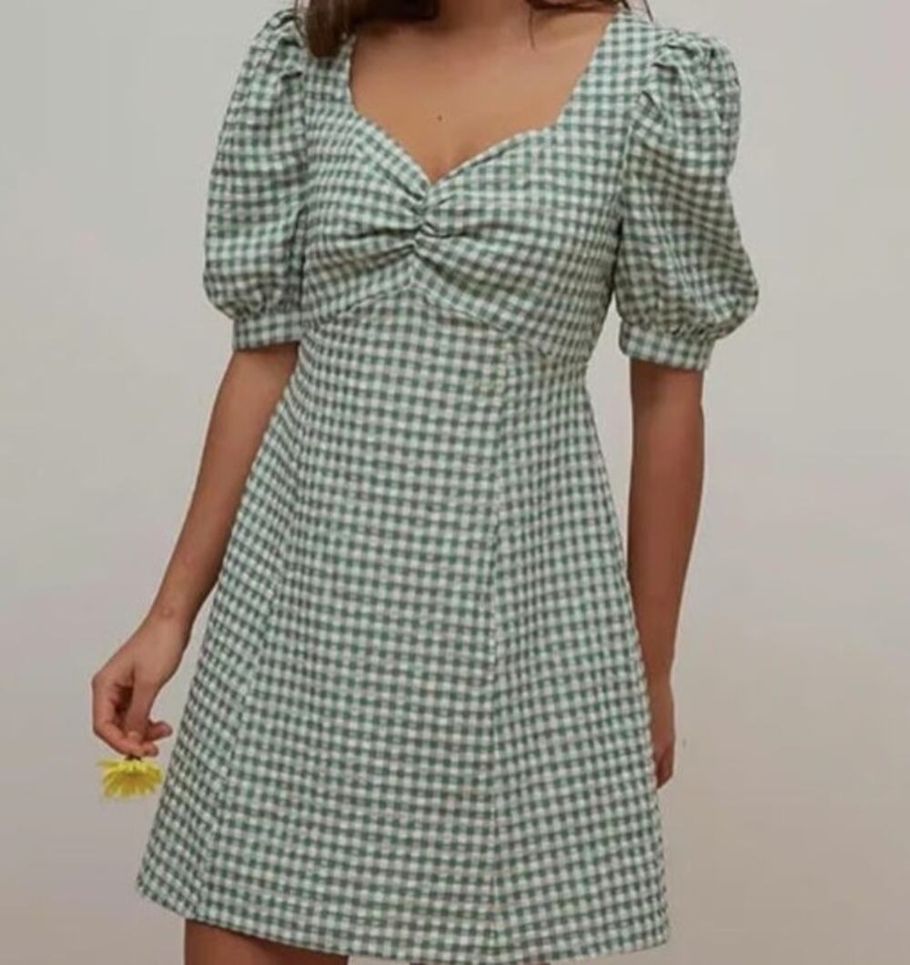 Nobody's Child Green & White Penny Gingham Mini Dress Size 10